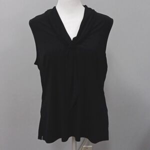 JM Studio sleeveless black blouse with front draping tie NWT